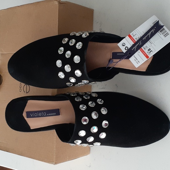 SOLD!!! Violeta by Mango black slippers with crystals  sise Eu 38 - Picture 3 of 4